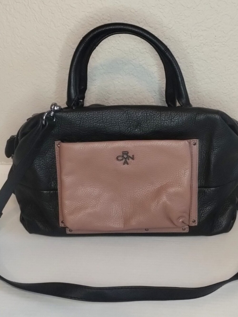 OrYany NEW Black & Tan 100% Pebbled Leather Top Handle Satchel Crossbody Purse